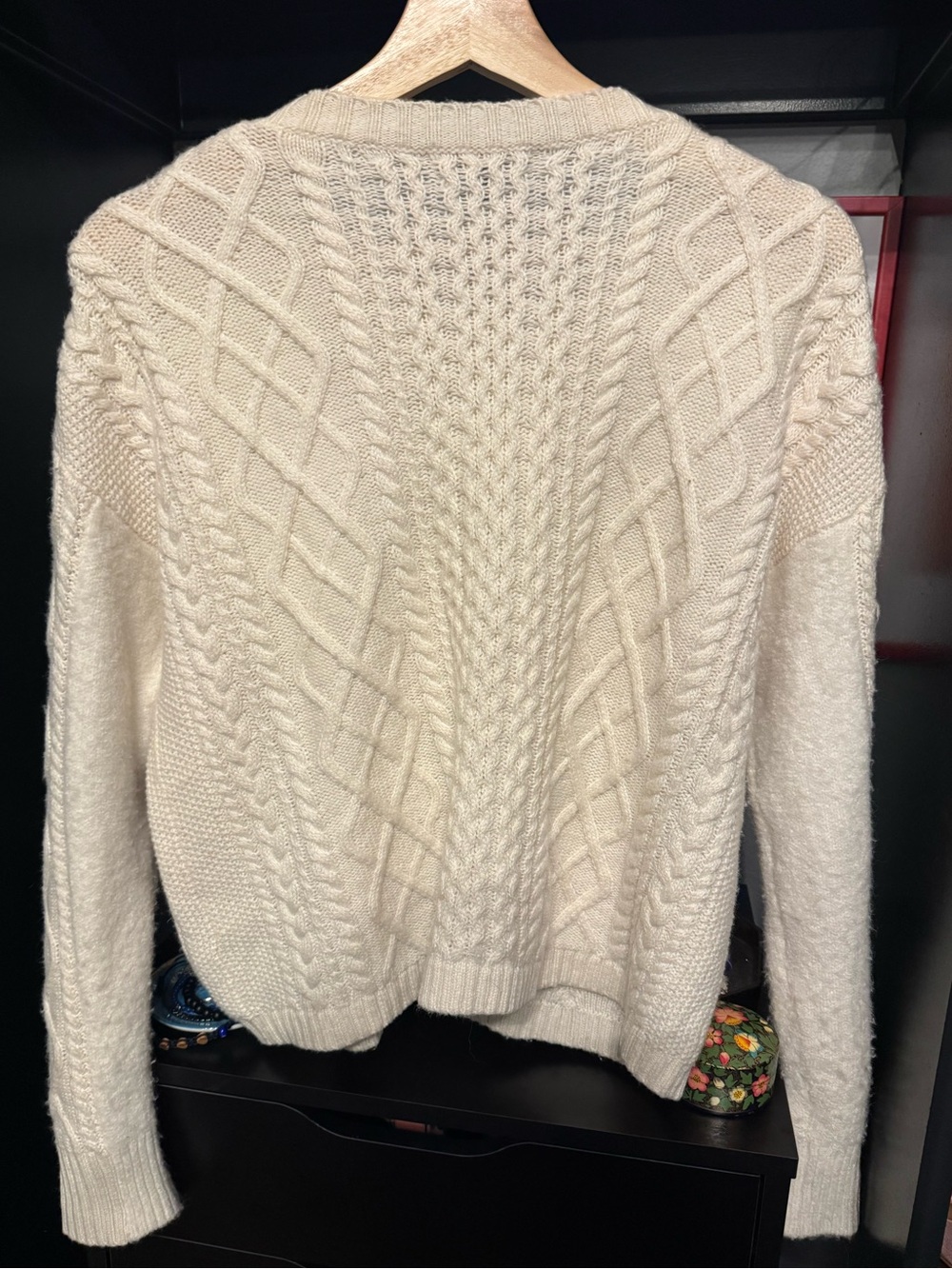 J Crew Classic Cable Knit Wool Oversized Button-Shoulder Sweater in Cream 💟❄️ - Picture 9 of 11
